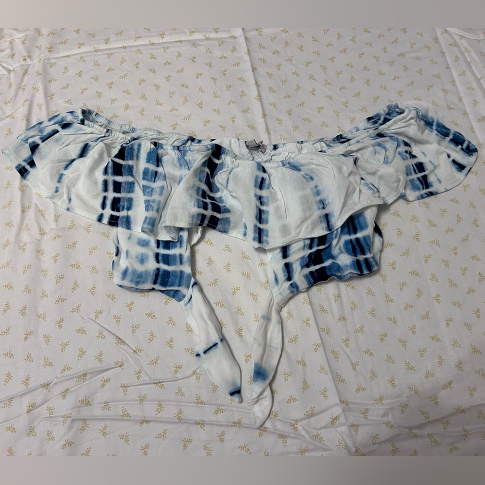 FLOWY BLUE TIE DYE CROP TOP SIZE MEDIUM - SHORTS SOLD SEPARATELY